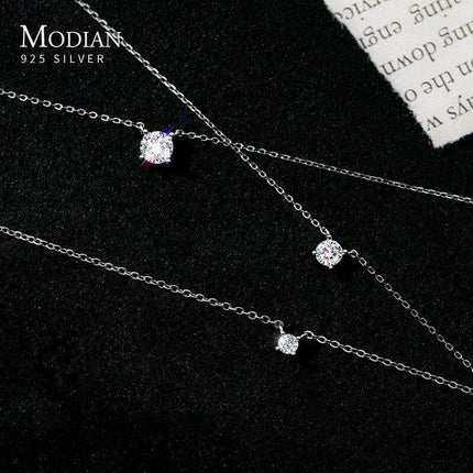 Radiant Allure: Sterling Silver Necklace with Sparkling Zircon Gems - Très Elite