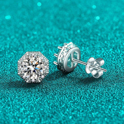 Radiant Charm: 2 Ct Moissanite Sterling Silver Stud Earrings with Rhodium Coating - Gift Box Included