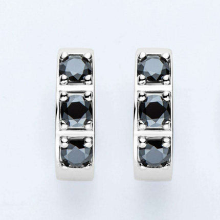 Radiant Charm: Sterling Silver Huggie Earrings with Lab-Grown Diamond Highlights