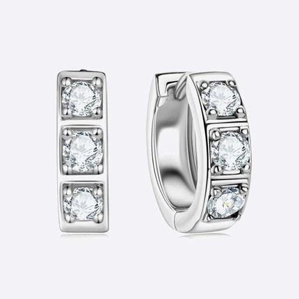 Radiant Charm: Sterling Silver Huggie Earrings with Lab-Grown Diamond Highlights