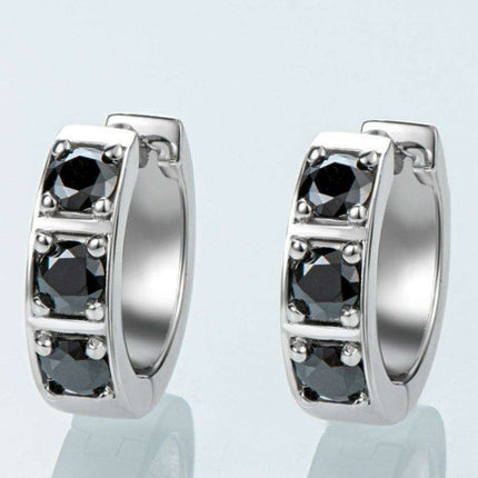 Radiant Charm: Sterling Silver Huggie Earrings with Lab-Grown Diamond Highlights