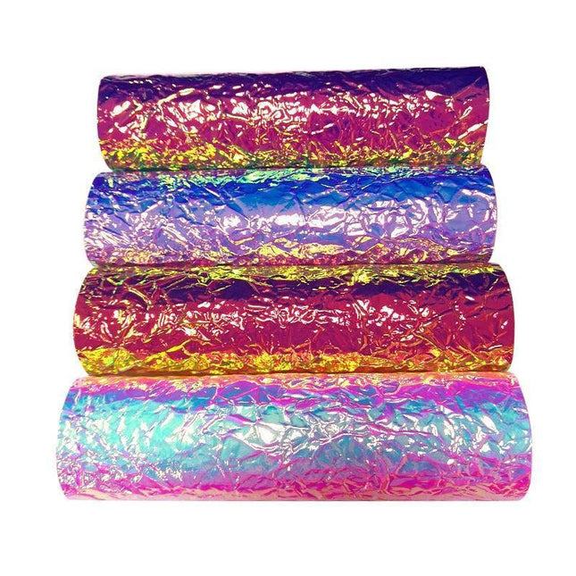 Radiant Crumpled Holographic PU Faux Leather for Creative Creations