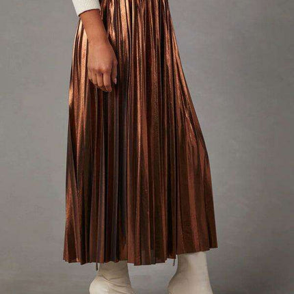 Radiant Elegance: Stylish High-Waist Pleated Midi Skirt - Très Elite