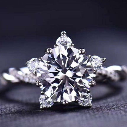 Radiant Elegance: Twisted 3 Carat Lab-Diamond Sterling Silver Ring with Platinum Touch