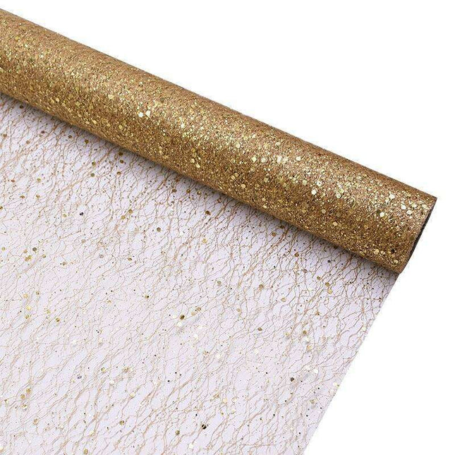 Radiant Gold Tulle Ribbon: Opulent Touch for Wedding Decor and Floral Designs