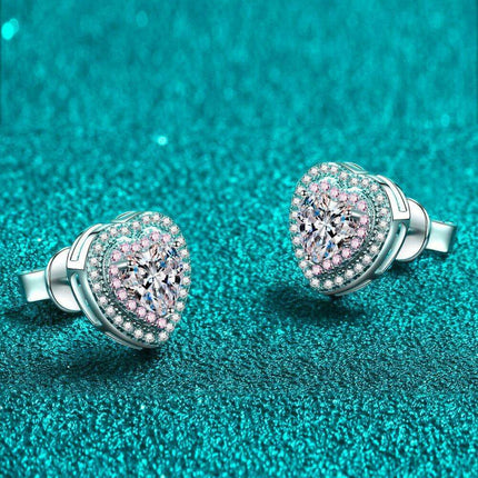Radiant Heart Moissanite Stud Earrings: Classic Rhodium-Plated Beauty