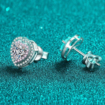 Radiant Heart Moissanite Stud Earrings: Classic Rhodium-Plated Beauty