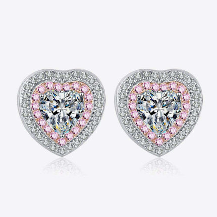 Radiant Heart Moissanite Stud Earrings: Classic Rhodium-Plated Beauty