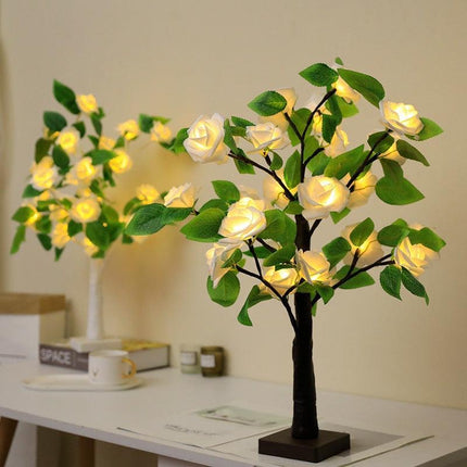 Radiant LED Bonsai Rose Tree: 55CM Floral Table Centerpiece - Très Elite