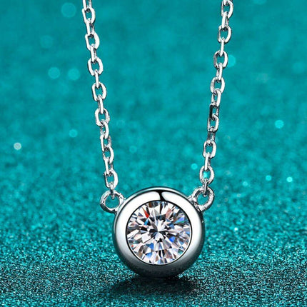 Radiant Moissanite Round Pendant Necklace Crafted in Sterling Silver - Très Elite