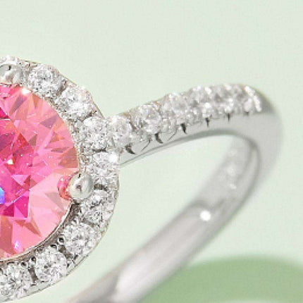 Radiant Pink Diamond Halo Ring - Sterling Silver Elegance