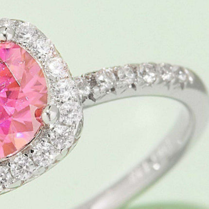 Radiant Pink Diamond Halo Ring with Lab-Created Moissanite in Sterling Silver - Très Elite