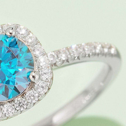 Radiant Pink Diamond Halo Ring with Lab-Created Moissanite in Sterling Silver - Très Elite