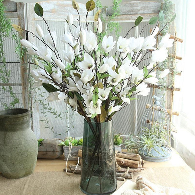 Realistic Silk Magnolia Floral Stem - Stunning Artificial Blooms for Home and Event Styling