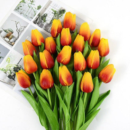 Realistic White and Yellow Tulip Arrangement - Luxurious Artificial Flower Set