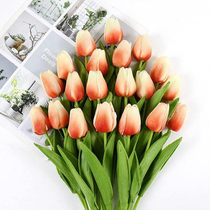 Realistic White and Yellow Tulip Arrangement - Luxurious Artificial Flower Set