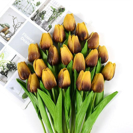 Realistic White and Yellow Tulip Arrangement - Luxurious Artificial Flower Set