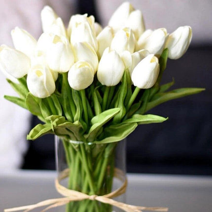 Realistic White and Yellow Tulip Arrangement - Luxurious Artificial Flower Set