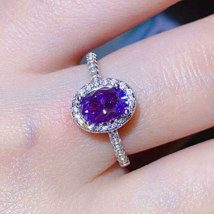 Regal Amethyst Moissanite and Silver Ring with Sparkling Zircon Accents - Très Elite