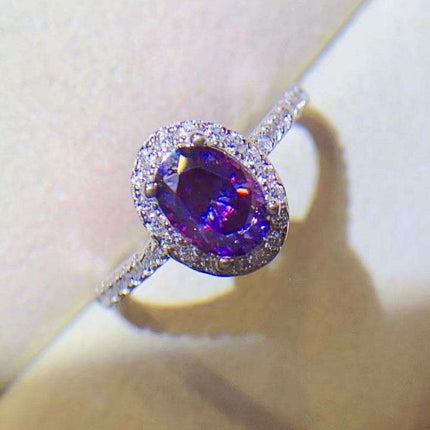 Regal Amethyst Moissanite and Silver Ring with Sparkling Zircon Accents - Très Elite