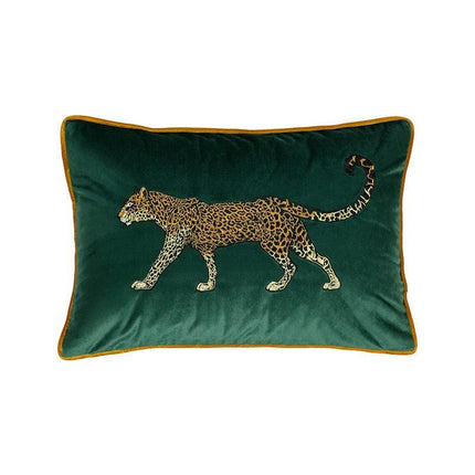 Regal Golden Leopard Green Velvet Accent Pillow - Très Elite