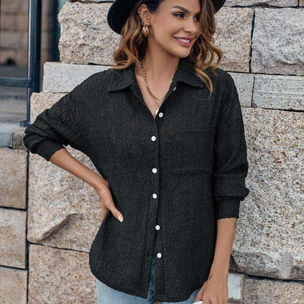 Relaxed Elegance Lapel Collar Button-Up Shirt for Casual Outings - Très Elite