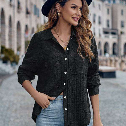 Relaxed Elegance Lapel Collar Button-Up Shirt for Casual Outings - Très Elite