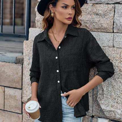Relaxed Elegance Lapel Collar Button-Up Shirt for Casual Outings