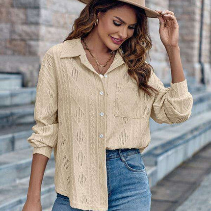 Relaxed Elegance Lapel Collar Button-Up Shirt for Casual Outings - Très Elite