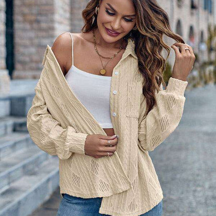 Relaxed Elegance Lapel Collar Button-Up Shirt for Casual Outings - Très Elite