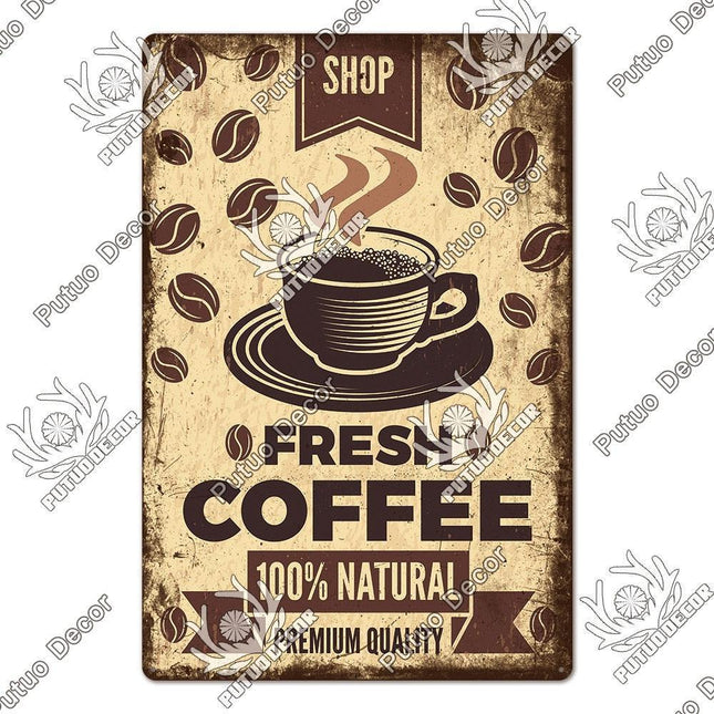 Retro Coffee Metal Sign - Chic Wall Decor for Kitchen, Cafe, or Bar
