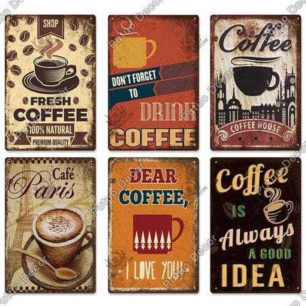 Retro Coffee Shop Metal Sign - Nostalgic Wall Art for Home Décor and Gifting - Très Elite