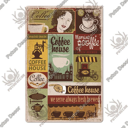 Retro Coffee Shop Metal Sign - Nostalgic Wall Art for Home Décor and Gifting - Très Elite