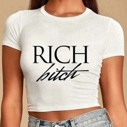 Retro-Inspired Women's Relaxed Fit T-Shirt with Unique Sleeve Design and Letter Print