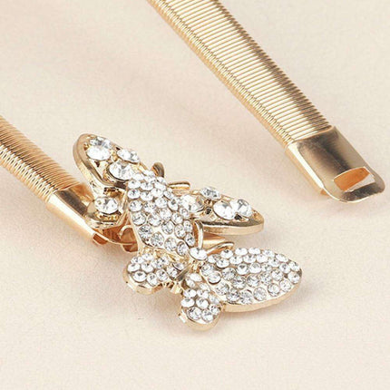 Rhinestone-Embellished Butterfly Adjustable Elastic Fashion Belt - Très Elite