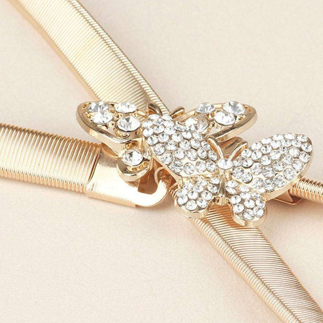 Rhinestone-Embellished Butterfly Adjustable Elastic Fashion Belt