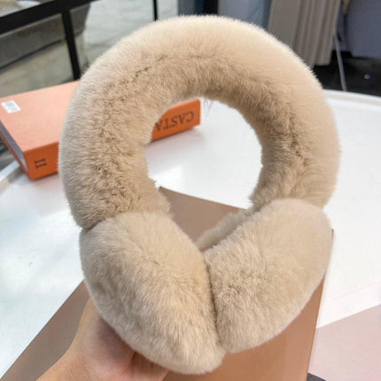 Rhinestone-Studded Luxurious Rex Rabbit Fur Ear Muffs: Chic Winter Essential for Women - Très Elite