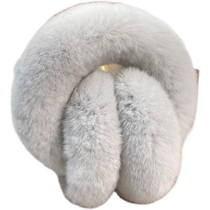 Rhinestone-Studded Luxurious Rex Rabbit Fur Ear Muffs: Chic Winter Essential for Women - Très Elite