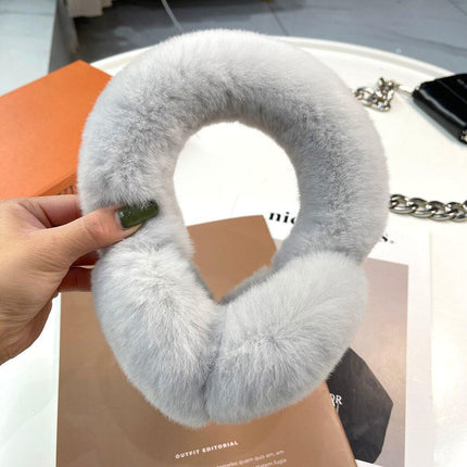 Rhinestone-Studded Luxurious Rex Rabbit Fur Ear Muffs: Chic Winter Essential for Women - Très Elite