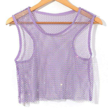 Rhinestone-Studded Sheer Mesh Crop Top - Très Elite