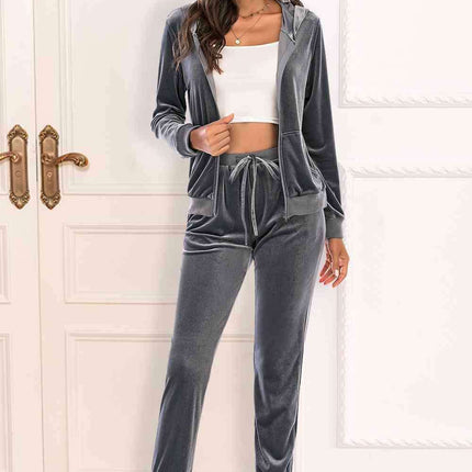 Ribbed Textured Hoodie and Jogger Set