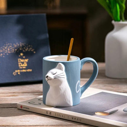 Romantic Cat-Themed Couple's Ceramic Coffee Mugs - Set of 2 - Très Elite