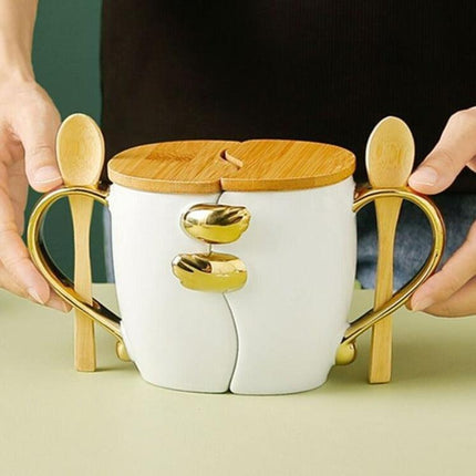 Romantic Connection Ceramic Mug Duo with Charming Accessories