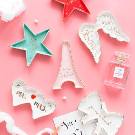 Romantic Heart-Shaped Ceramic Trinket Dish with Colorful Designs