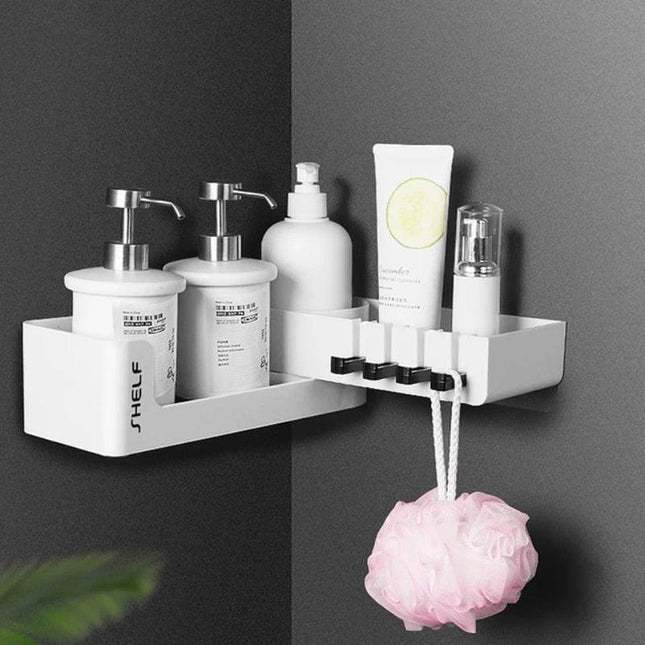 Rotating Corner Wall Storage Rack with Hooks for Smart Bathroom and Kitchen Organization