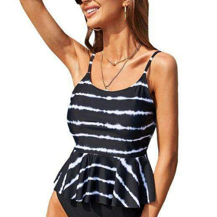 Ruffled Stripe Split Swimsuit Ensemble: Luxe Beachwear Experience - Très Elite