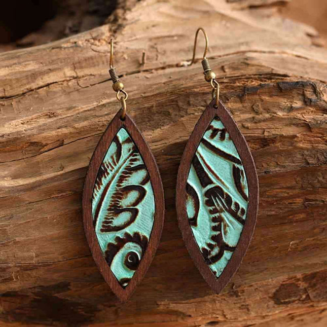Rustic Western Wood and Leather Geometric Dangle Earrings