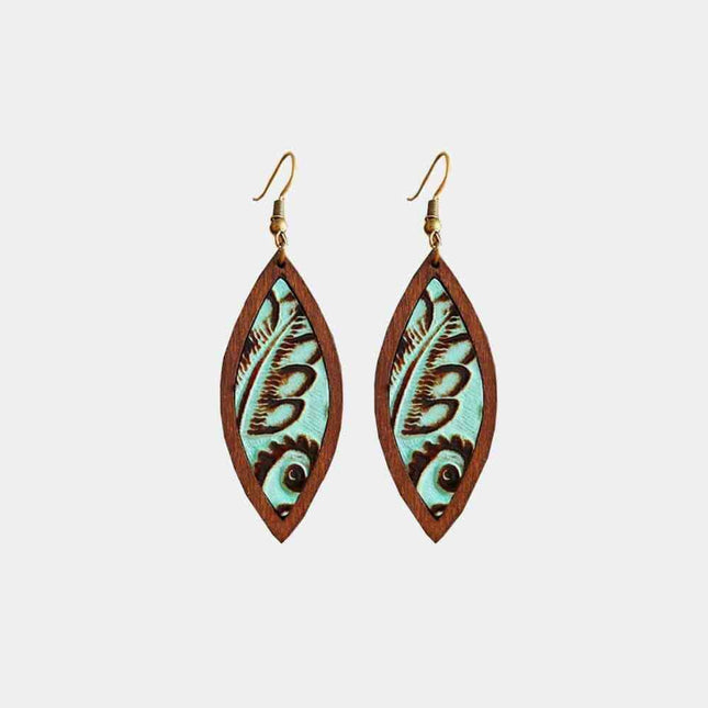 Rustic Western Wood and Leather Geometric Dangle Earrings