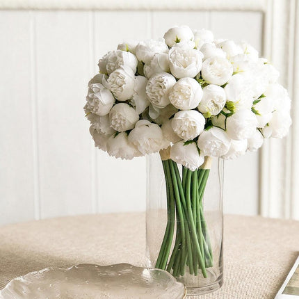 Lavish Silk Peony & Tea Rose Floral Display - 27 Realistic Blooms for Home, Garden & Event Decor