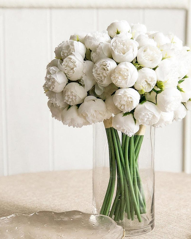 Lavish Silk Peony & Tea Rose Floral Display - 27 Realistic Blooms for Home, Garden & Event Decor